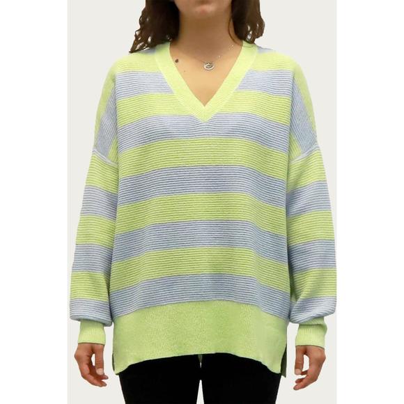 NEW RD STYLE oversized ottoman rugby striped sweater in green/lavender - Picture 2 of 2